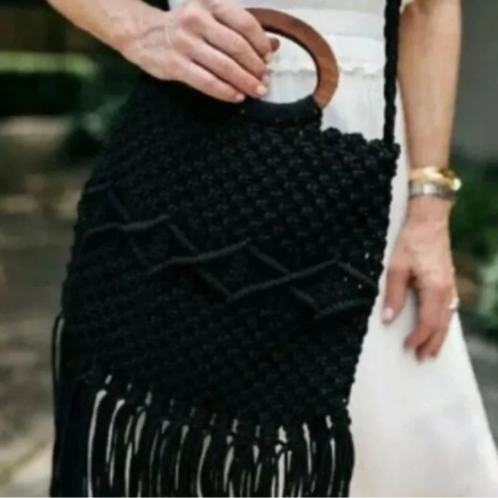 Danielle Nicole Black Fringe Handbag - image 3